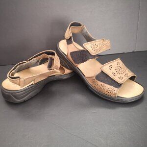Rieker Anti Stress Ladies Size 37 (Approx. 6-6.5 US) Tan Laser Cut Sandals